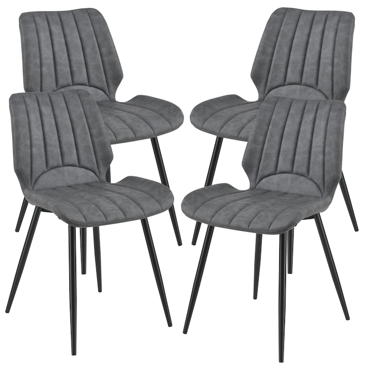 [en.casa]® Étkezőszék Pohorje 4 darabos párnázott műbőr design szék szett 77 x 57,5 x 46 cm sötétszürke