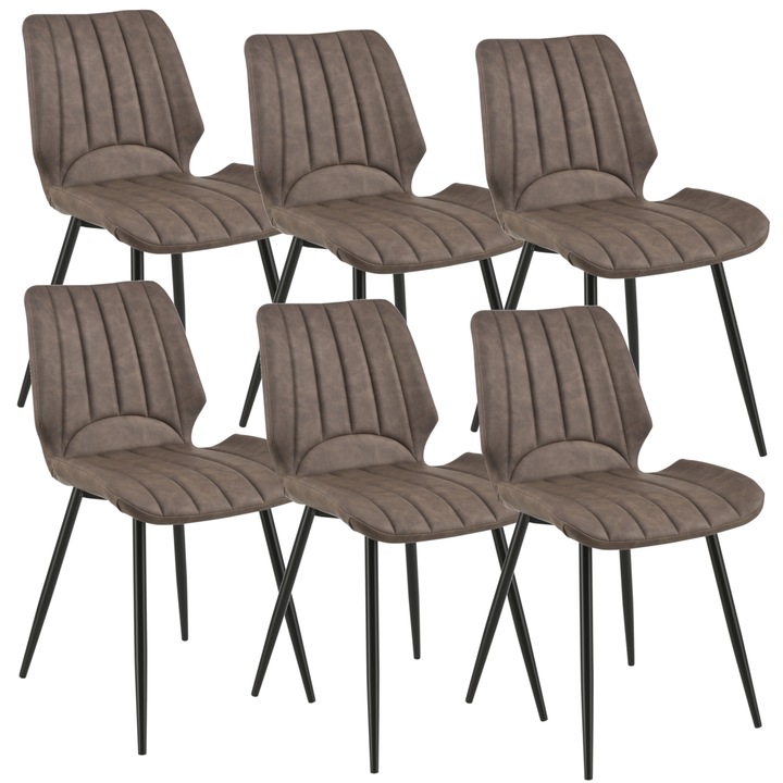 [en.casa]® Étkezőszék Pohorje 6 darabos párnázott műbőr design szék szett 77 x 57,5 x 46 cm sötétbarna