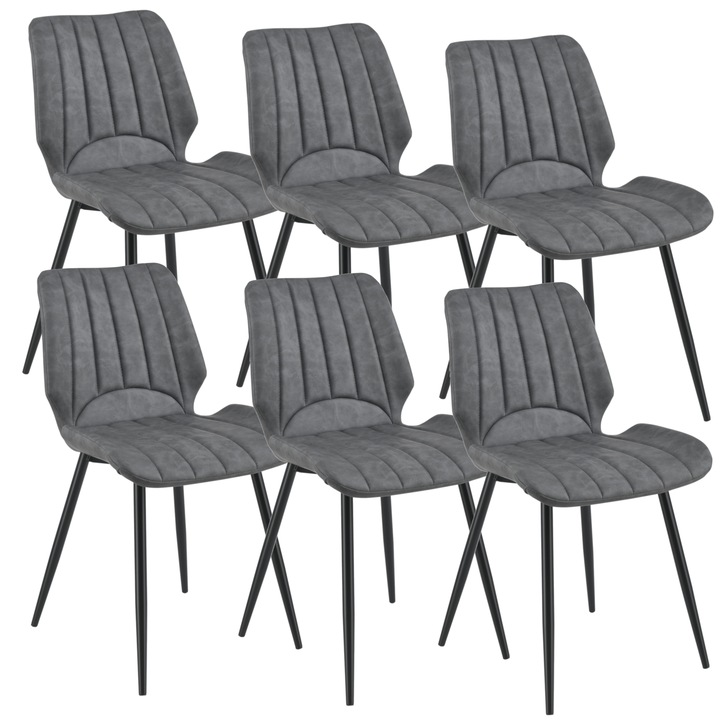 [en.casa]® Étkezőszék Pohorje 6 darabos párnázott műbőr design szék szett 77 x 57,5 x 46 cm sötétszürke