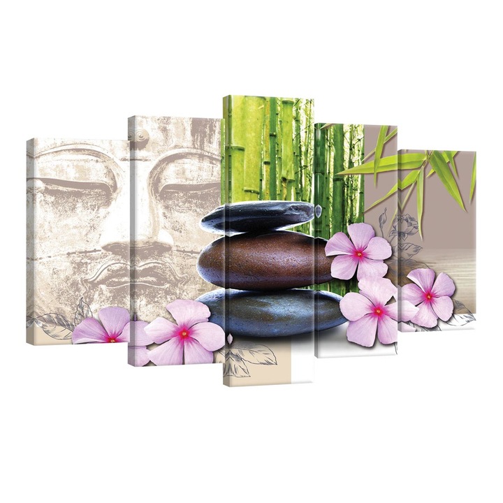 Set Tablouri DEGRETS 78447 Canvas, 60 x 100 cm, 5 piese (2x40x20 cm, 2x50x20 cm, 1x60x20 cm), Pietre zen 2