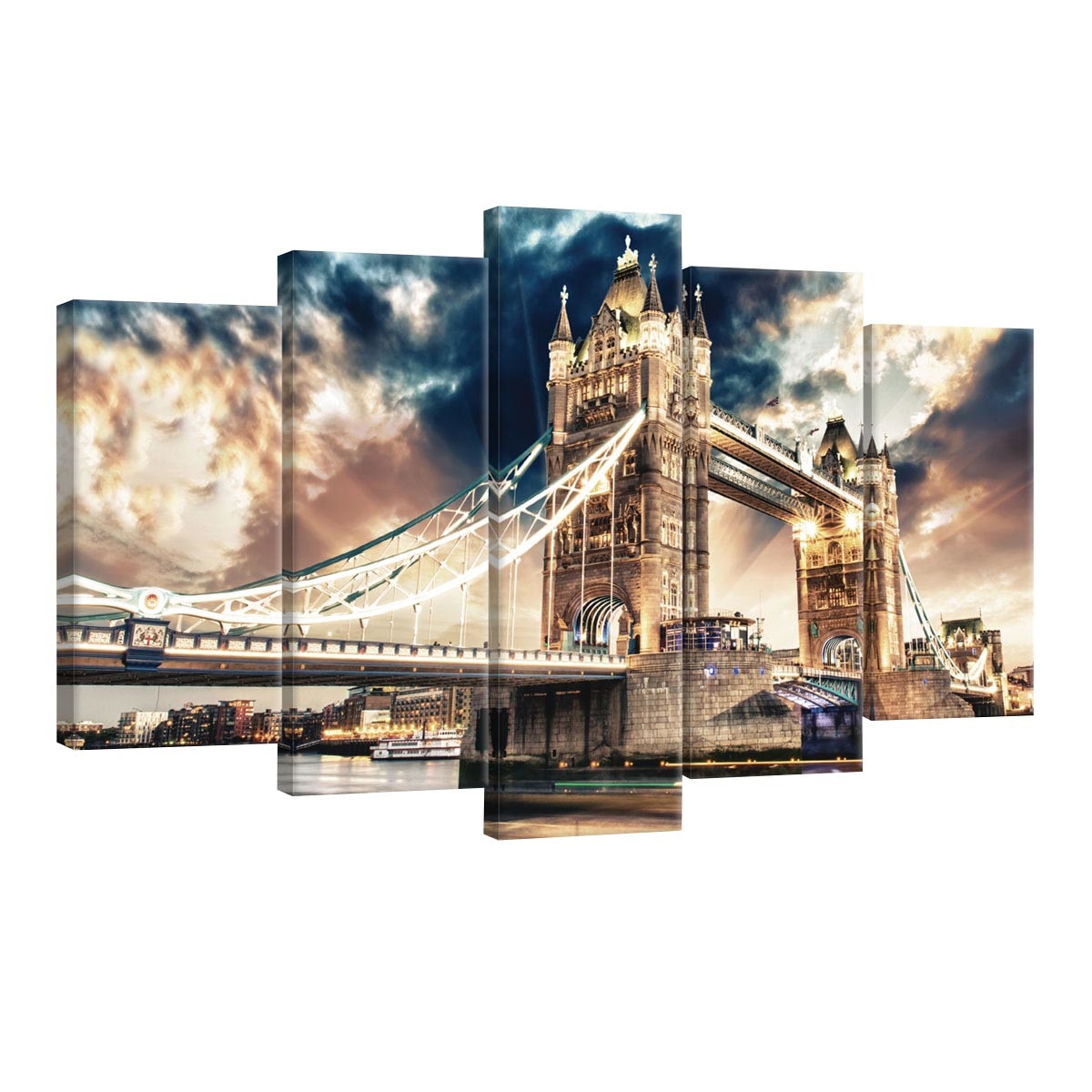 Set Tablouri DEGRETS 78452 Canvas, 60 x 100 cm, 5 piese (2x40x20 cm, 2x50x20 cm, 1x60x20 cm), Podul Brooklyn