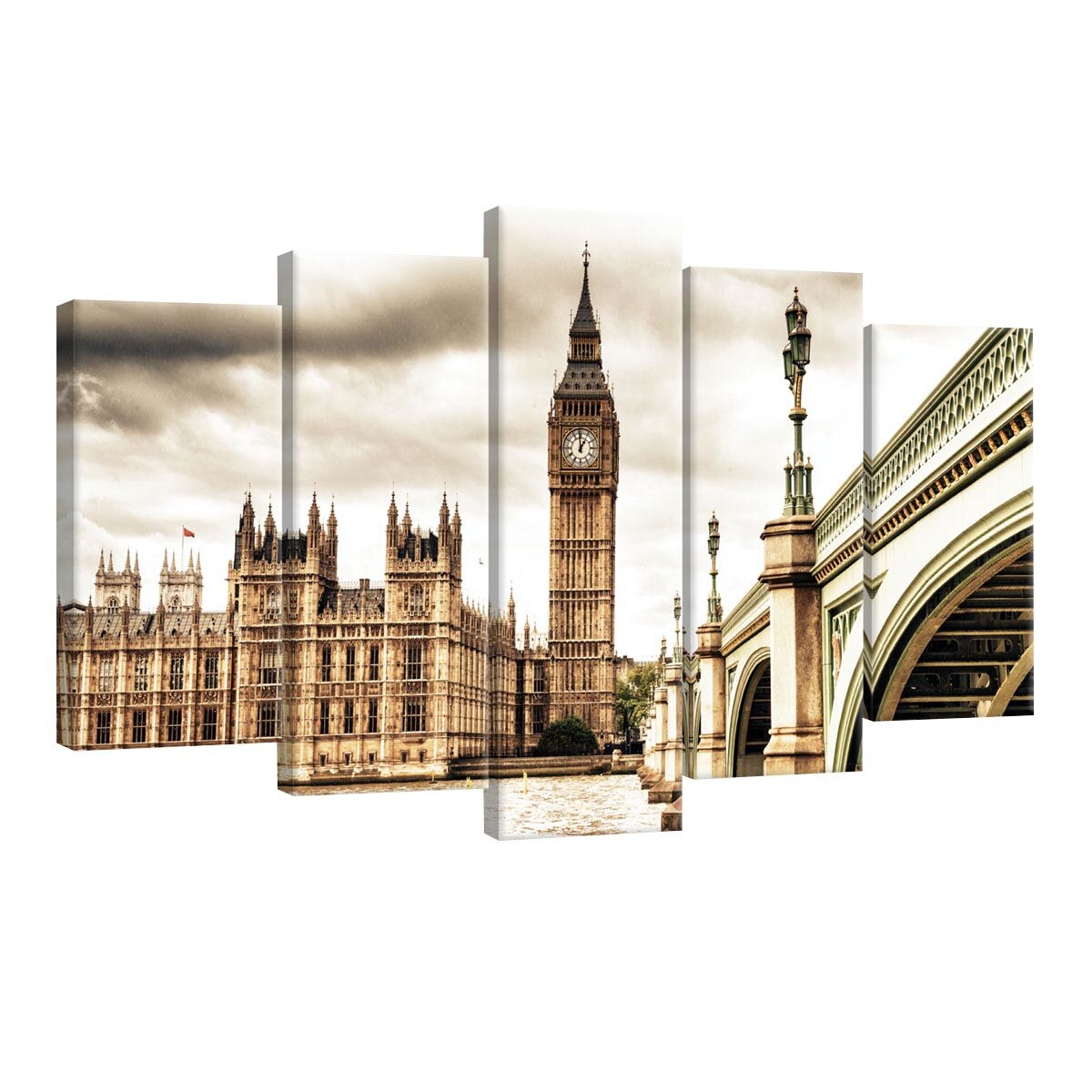 Set Tablouri DEGRETS 78453 Canvas, 60 x 100 cm, 5 piese (2x40x20 cm, 2x50x20 cm, 1x60x20 cm), Marele Ben