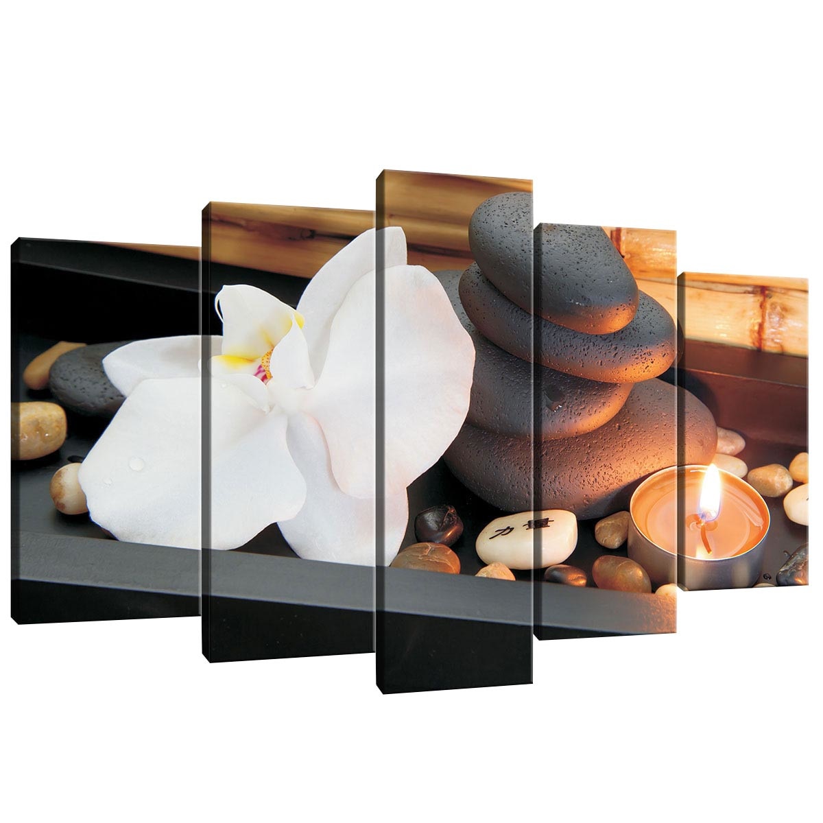 Set Tablouri DEGRETS 78464 Canvas, 60 x 100 cm, 5 piese (2x40x20 cm, 2x50x20 cm, 1x60x20 cm), Zen