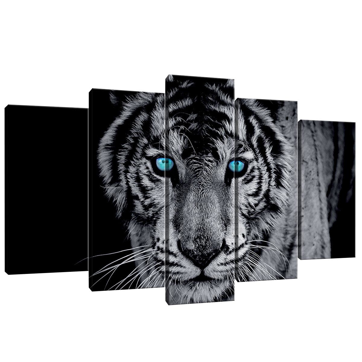 Set Tablouri DEGRETS 78468 Canvas, 60 x 100 cm, 5 piese (2x40x20 cm, 2x50x20 cm, 1x60x20 cm), Tigru 1 3D