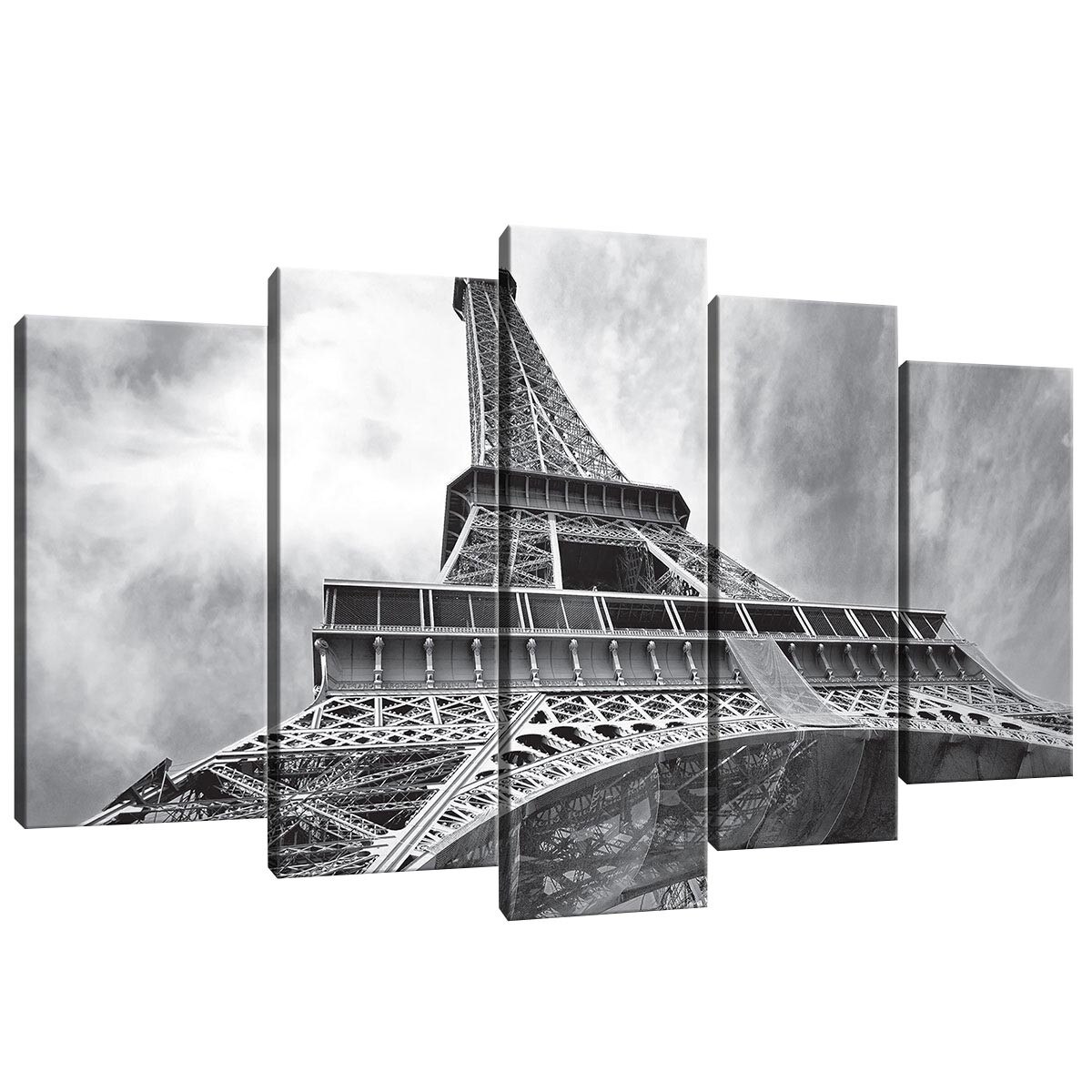 Set Tablouri DEGRETS 78471 Canvas, 60 x 100 cm, 5 piese (2x40x20 cm, 2x50x20 cm, 1x60x20 cm), Trunul Eiffel 4