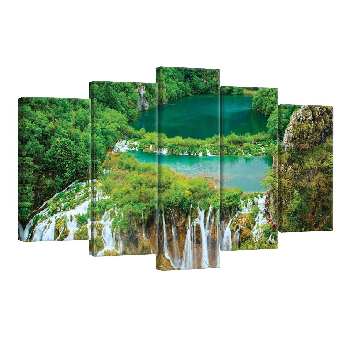 Set Tablouri DEGRETS 78475 Canvas, 60 x 100 cm, 5 piese (2x40x20 cm, 2x50x20 cm, 1x60x20 cm), Cascada in jungla