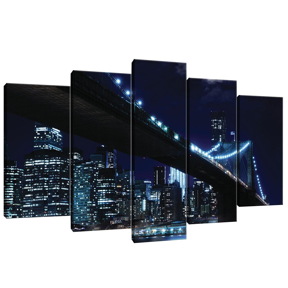 Set Tablouri DEGRETS 78478 Canvas, 60 x 100 cm, 5 piese (2x40x20 cm, 2x50x20 cm, 1x60x20 cm), Podul Brooklyn 4