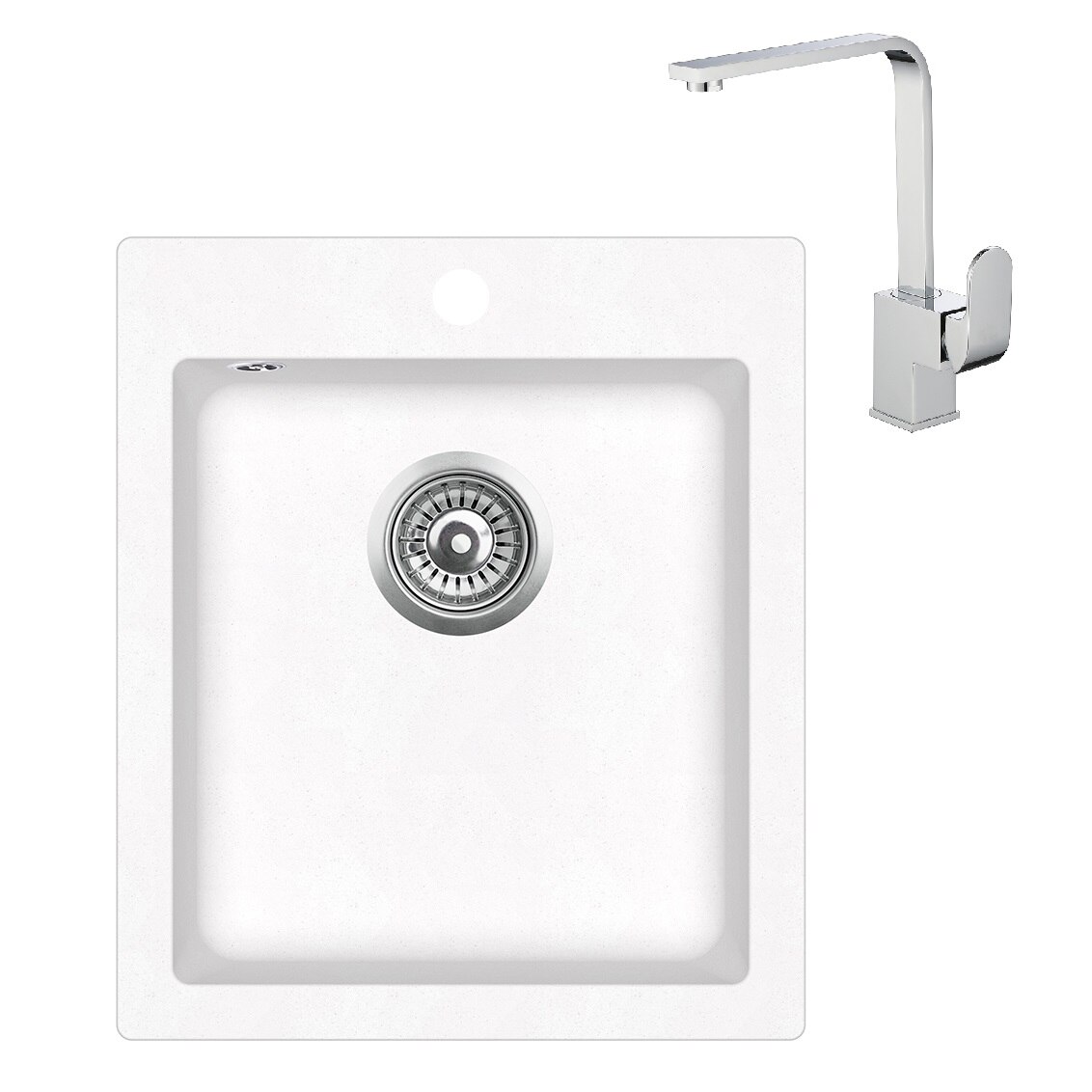 Pachet Aquasanita Tesa SQT100-710W chiuveta silicsana, cu baterie cartus ceramic, inox/alb