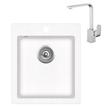 Pachet Aquasanita chiuveta Simplex , silicsana, cu baterie Signa, cartus ceramic, alb Pachet Aquasanita chiuveta Simplex , silicsana, cu baterie Signa, cartus ceramic, alb