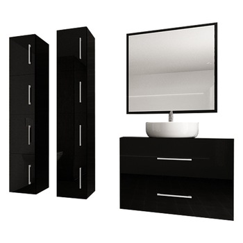 Set Modular Mobila Baie Eos 1 Negru Lucios, MDF Set Modular Mobila Baie Eos 1 Negru Lucios, MDF