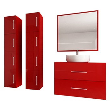 Set Modular Mobila Baie Eos 1 Rosu Lucios, MDF Set Modular Mobila Baie Eos 1 Rosu Lucios, MDF