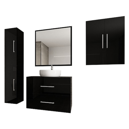 Set Modular Mobila Baie Eos 2 Negru Lucios, MDF