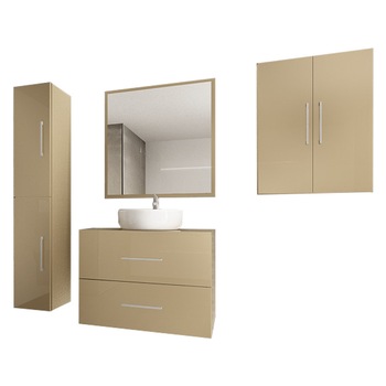 Set Modular Mobila Baie Eos 2 Cappuccino Lucios, MDF Set Modular Mobila Baie Eos 2 Cappuccino Lucios, MDF
