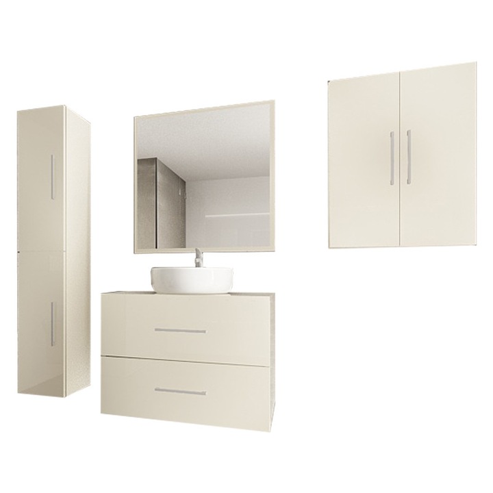 Set Modular Mobila Baie Eos 2 Crem Lucios, MDF