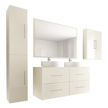 Set Modular Mobila Baie Eos 3 Crem Lucios, MDF Set Modular Mobila Baie Eos 3 Crem Lucios, MDF