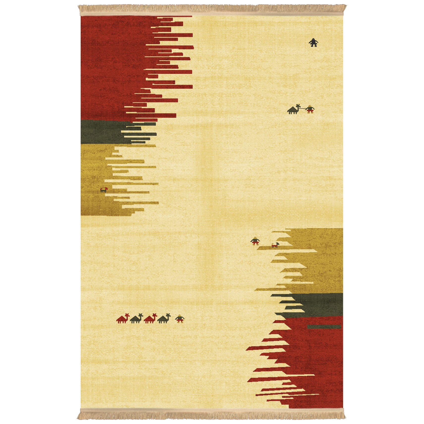 Covor Persan, Colaris, 100710, Dimensiune 0.5X0.8, 1.7milioane nod/mp, Matase Artificiala, Crem, Rosu ,Design Modern, Antialergic