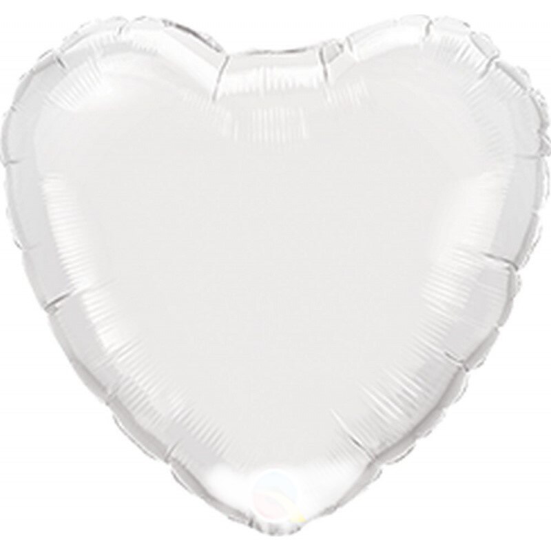 Balon mini folie alb in forma de inima - 10 cm, umflat + bat si rozeta, Qualatex 22846, 1 buc