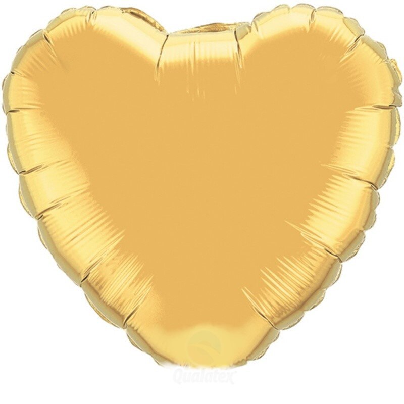 Balon mini folie auriu in forma de inima - 10 cm, umflat + bat si rozeta, Qualatex 36336, 1 buc