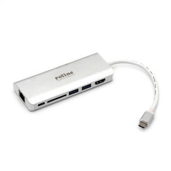 Docking station USB-C la 4K HDMI, 2 x USB 3.0, 1x SD/MicroSD, 1x USB-C PD (Power Delivery), 1x Gigabit Ethernet, Roline 12.02.1037 Docking station USB-C la 4K HDMI, 2 x USB 3.0, 1x SD/MicroSD, 1x USB-C PD (Power Delivery), 1x Gigabit Ethernet, Roline 12.02.1037