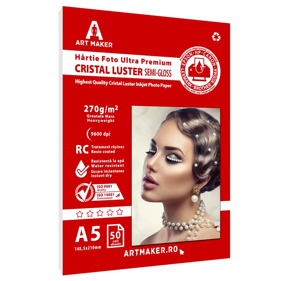 Hartie foto Art Maker, Ultra Premium CRISTAL LUSTER, 270g/mp, rc, A5, 50 coli