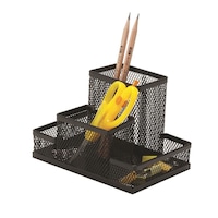 Organizator de birou Q-CONNECT, 4 compartimente, din plasa metalica, 153 x 103 x 100 mm, negru