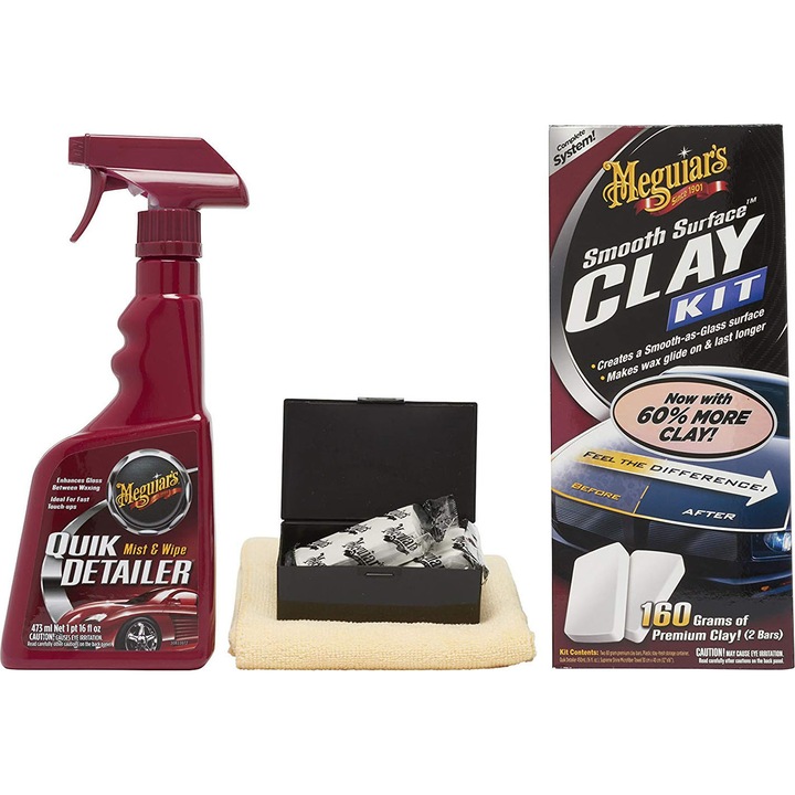 Комплект за почистване на кола Meguiar's, Разтвор за пластмаса, 50 гр, Спрей, 473 мл, Smooth Surface Clay Kit EU
