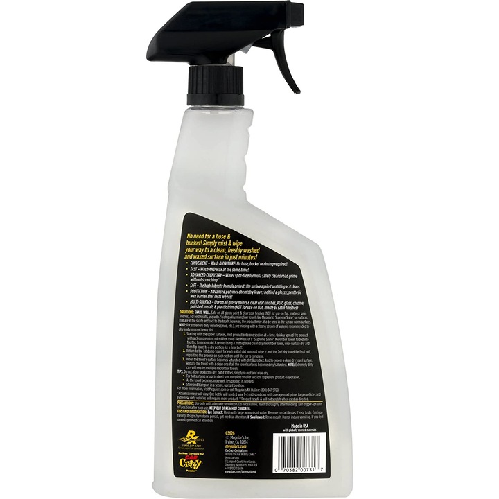 Solutie auto cu ceara pentru curatare fara apa Meguiar's, 768ml, Waterless Wash & Wax Anywhere