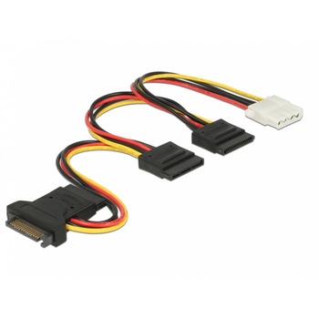 Cablu de alimentare SATA 15 pini la 3 x SATA 15 pini + 1 x Molex 20cm PCB, Delock 60171 Cablu de alimentare SATA 15 pini la 3 x SATA 15 pini + 1 x Molex 20cm PCB, Delock 60171