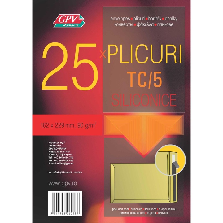 Plic pachet C5 *TC (162 x 229 mm), kraft, siliconic, 25 bucati