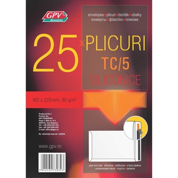 Plic pachet C5 *TC (162 x 229 mm), alb, siliconic, 25 bucati Plic pachet C5 *TC (162 x 229 mm), alb, siliconic, 25 bucati