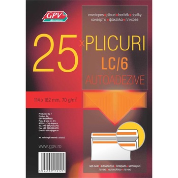 Plic pachet C6 (114 x 162 mm), alb, autoadeziv, 25 bucati Plic pachet C6 (114 x 162 mm), alb, autoadeziv, 25 bucati
