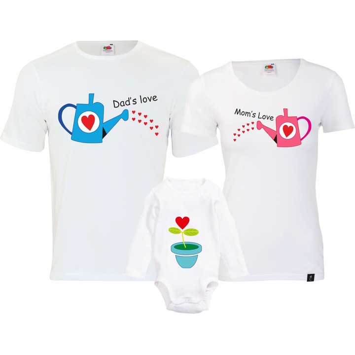 Set 3 tricouri personalizate pentru familie"Samanta iubirii''alb, M, bumbac