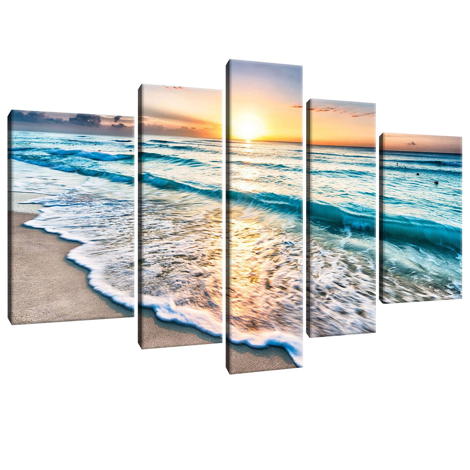 Set Tablouri DEGRETS 78345 Canvas, 100 x 170 cm, 5 piese (1x100x30 cm, 2x80x30 cm, 2x60x40 cm), Plaja 1