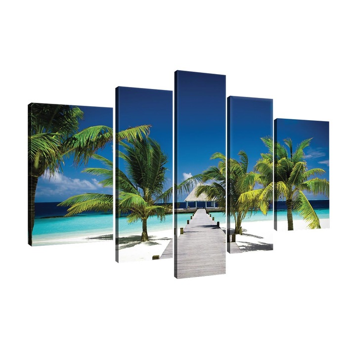 Set Tablouri DEGRETS 78358 Canvas, 100 x 170 cm, 5 piese (1x100x30 cm, 2x80x30 cm, 2x60x40 cm), Statiune Plaja