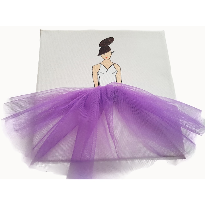 Tablou 3D, mode printesa balerina cu fusta de tulle mov lavanda, 25x25 cm