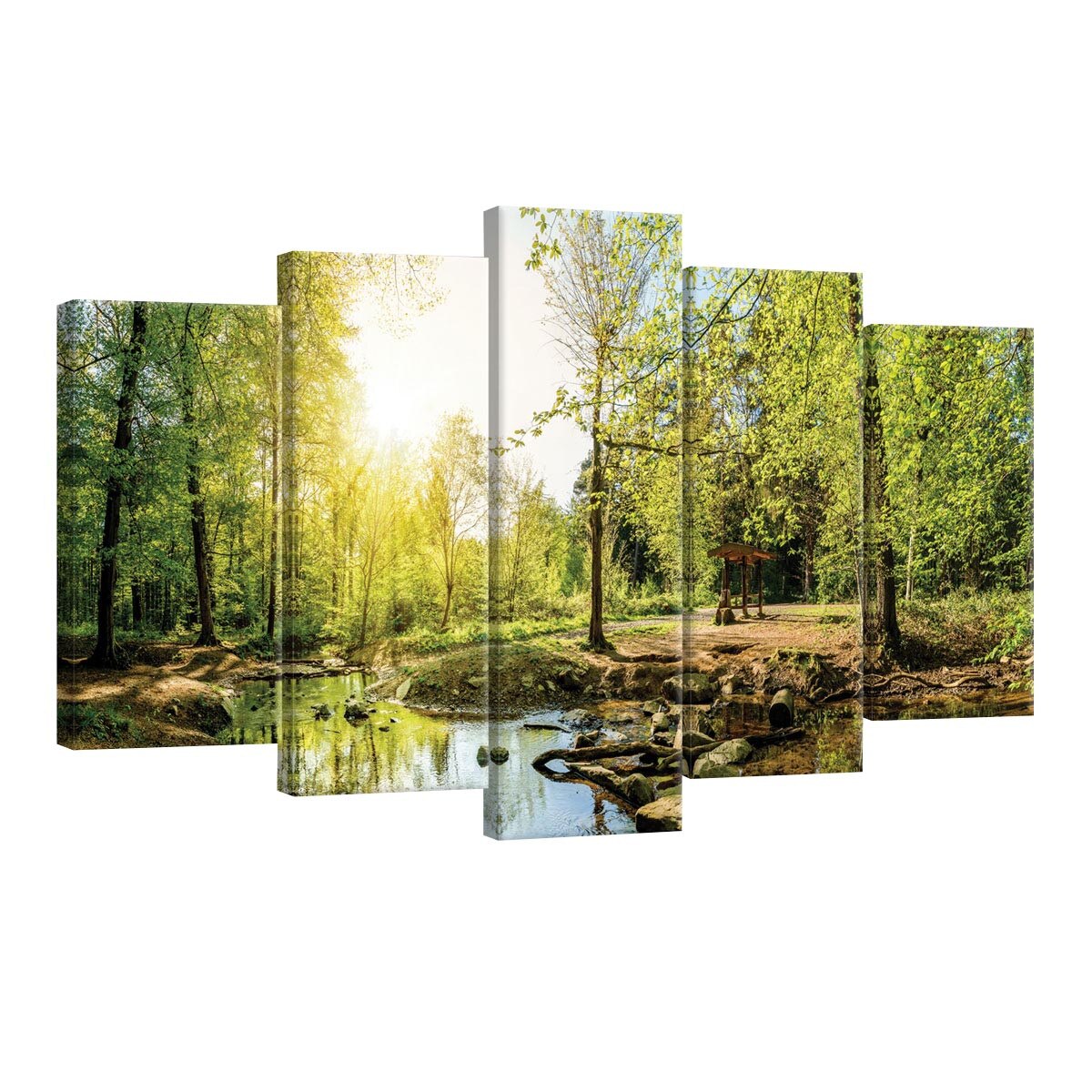 Set Tablouri DEGRETS 78489 Canvas, 60 x 100 cm, 5 piese (2x40x20 cm, 2x50x20 cm, 1x60x20 cm), Padure verde