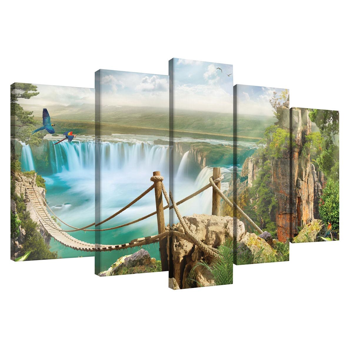 Set Tablouri DEGRETS 78492 Canvas, 60 x 100 cm, 5 piese (2x40x20 cm, 2x50x20 cm, 1x60x20 cm), Niagara