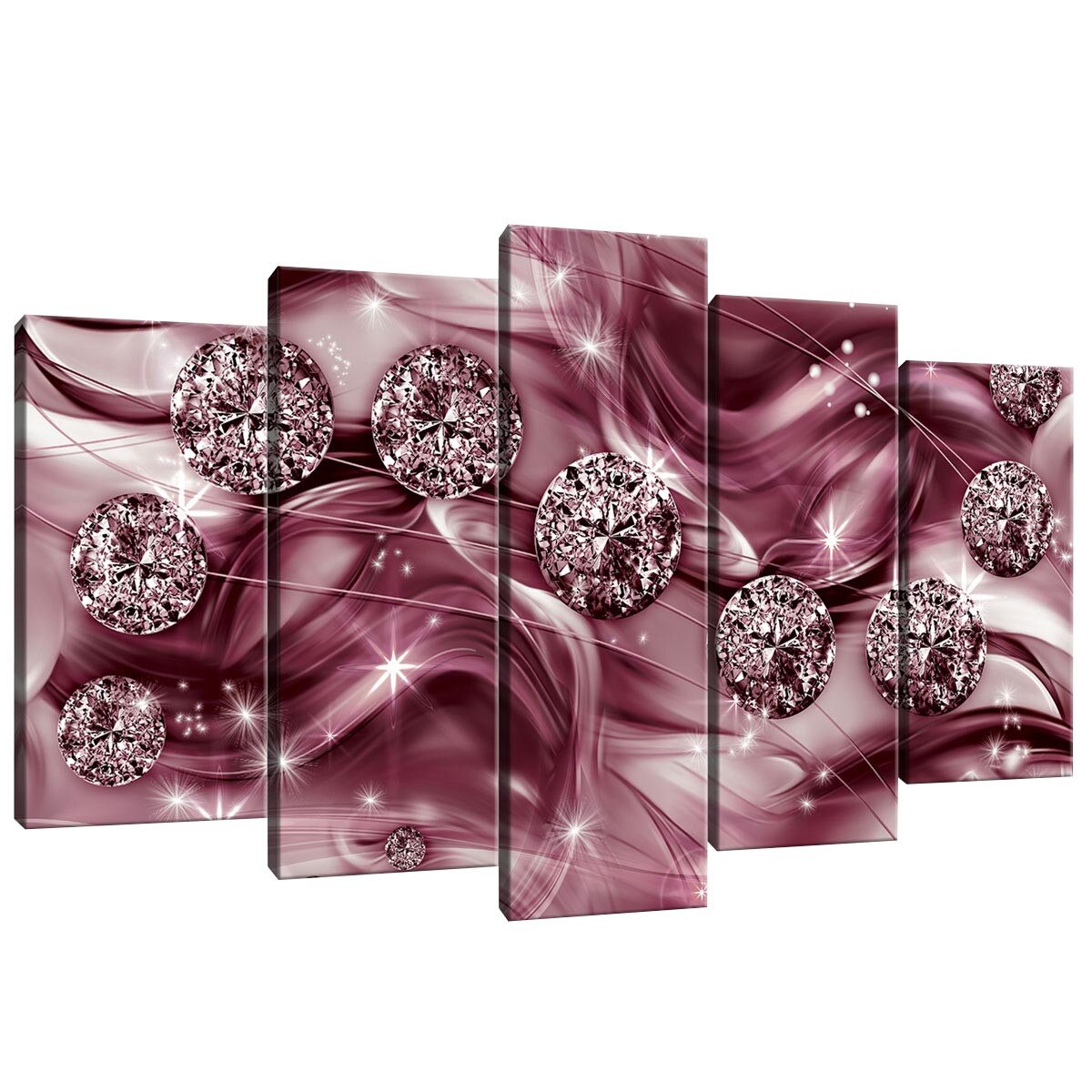 Set Tablouri DEGRETS 78495 Canvas, 60 x 100 cm, 5 piese (2x40x20 cm, 2x50x20 cm, 1x60x20 cm), Diamant mov 3D