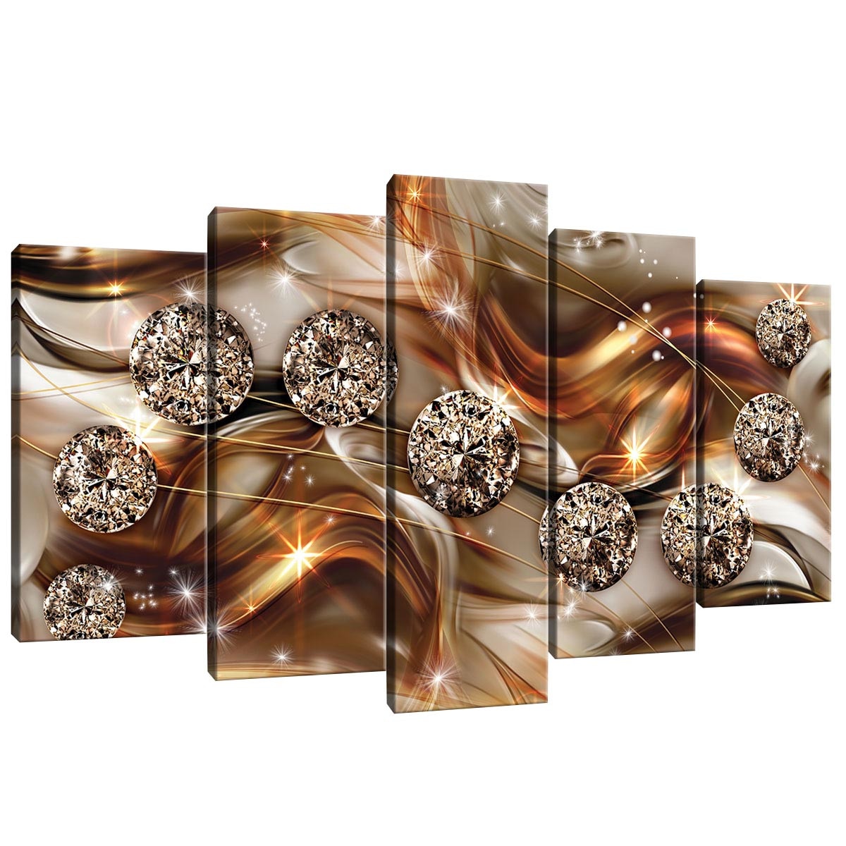 Set Tablouri DEGRETS 78494 Canvas, 60 x 100 cm, 5 piese (2x40x20 cm, 2x50x20 cm, 1x60x20 cm), Diamant portocaliu 3D