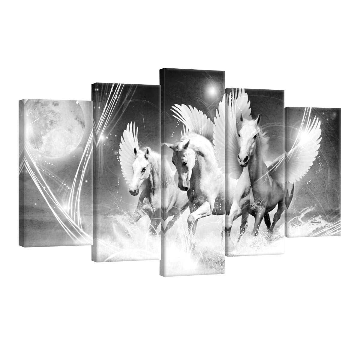 Set Tablouri DEGRETS 78496 Canvas, 60 x 100 cm, 5 piese (2x40x20 cm, 2x50x20 cm, 1x60x20 cm), Cai pegasus