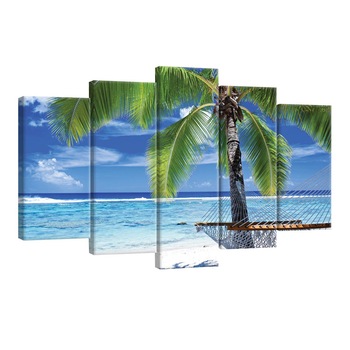 Set Tablouri DEGRETS 78497 Canvas, 60 x 100 cm, 5 piese (2x40x20 cm, 2x50x20 cm, 1x60x20 cm), Sub palmier Set Tablouri DEGRETS 78497 Canvas, 60 x 100 cm, 5 piese (2x40x20 cm, 2x50x20 cm, 1x60x20 cm), Sub palmier