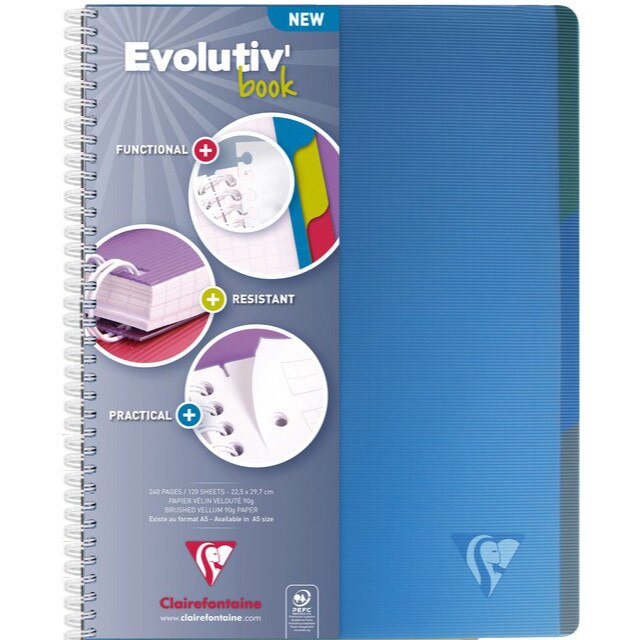 Caiet Clairefontaine Lincolor Evolutiv, 120 file, albastru