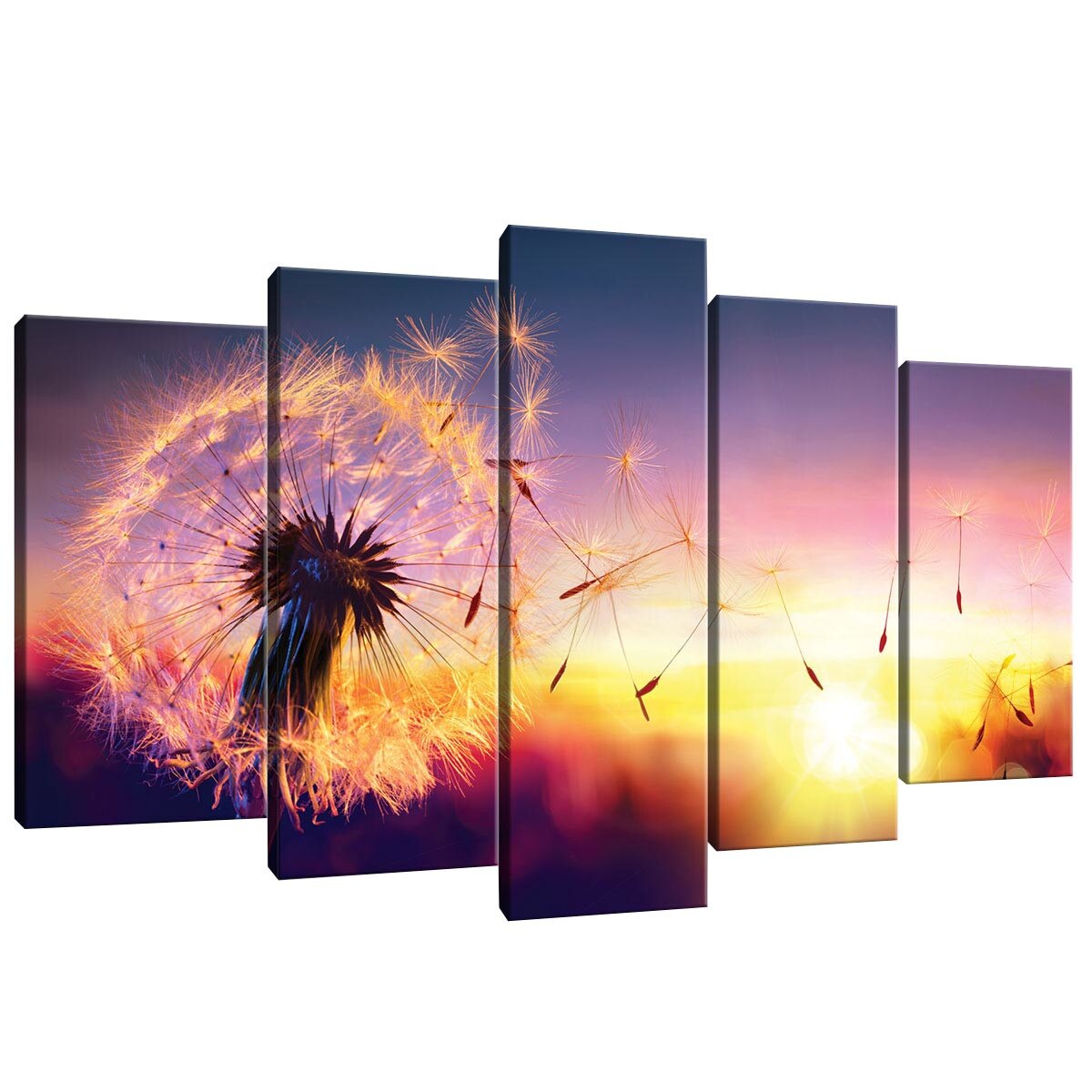 Set Tablouri DEGRETS 78512 Canvas, 60 x 100 cm, 5 piese (2x40x20 cm, 2x50x20 cm, 1x60x20 cm), Papadie - apus