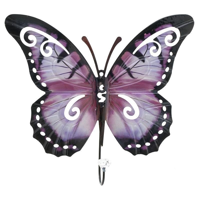 Cuier metalic decorativ multicolor Butterfly 32 cm