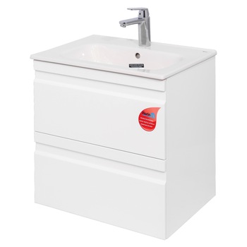 Mobilier Baie Mdf alb suspendat cu 2 sertare soft close +lavoar ROCA 60 cm din portelan Mobilier Baie Mdf alb suspendat cu 2 sertare soft close +lavoar ROCA 60 cm din portelan