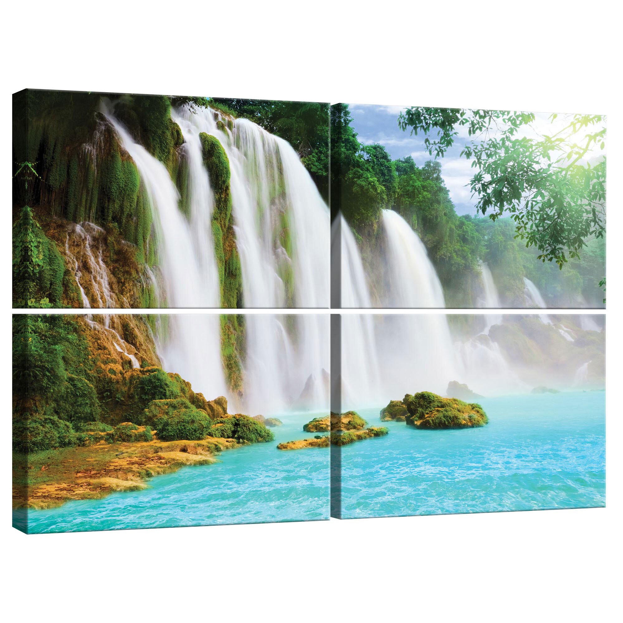 Set Tablouri DEGRETS 78387 Canvas, 80 x 120 cm, 4 piese (4x40x60 cm), Cascada Paradis 1 3D