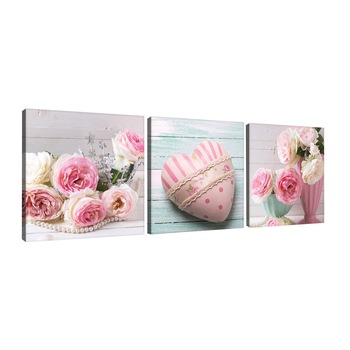 Set Tablouri DEGRETS 78410 Canvas, 25 x 75 cm, 3 piese (3x25x25 cm), Trandafiri inima arta Set Tablouri DEGRETS 78410 Canvas, 25 x 75 cm, 3 piese (3x25x25 cm), Trandafiri inima arta