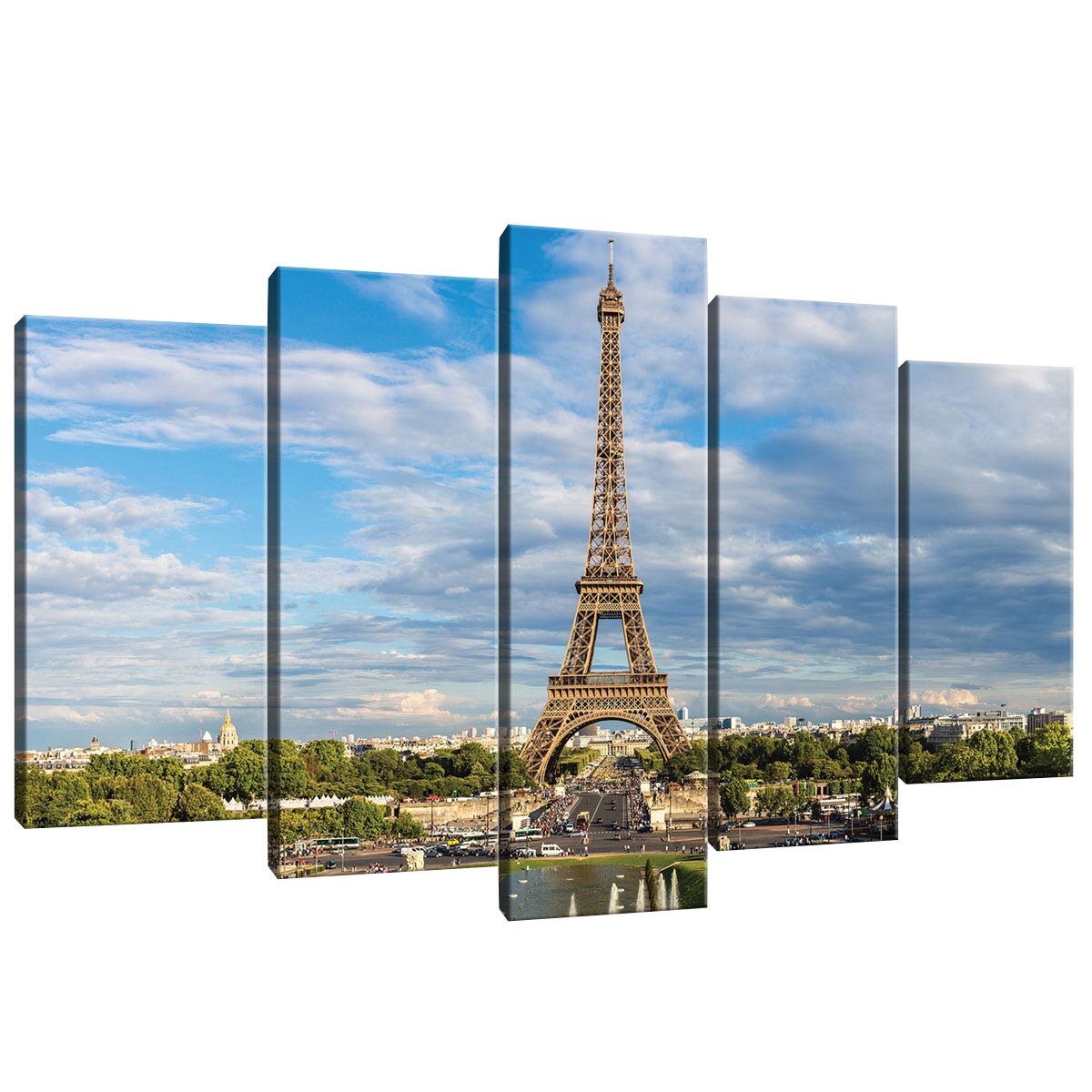 Set Tablouri DEGRETS 78516 Canvas, 60 x 100 cm, 5 piese (2x40x20 cm, 2x50x20 cm, 1x60x20 cm), Turnul Eiffel 2