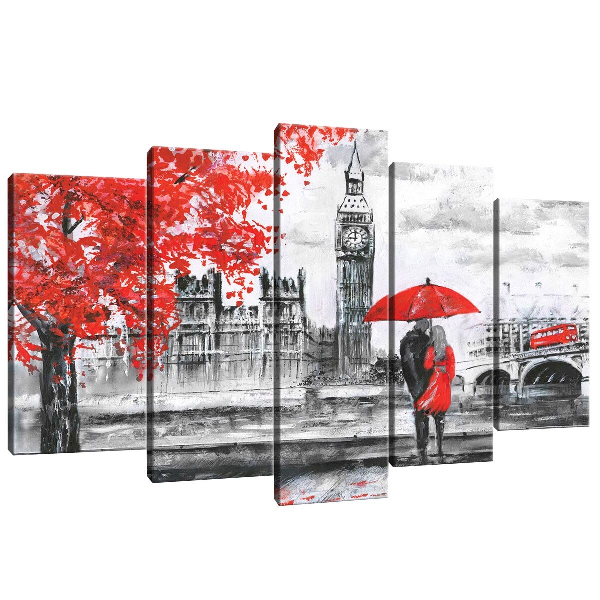 Set Tablouri DEGRETS 78519 Canvas, 60 x 100 cm, 5 piese (2x40x20 cm, 2x50x20 cm, 1x60x20 cm), Londra Arta