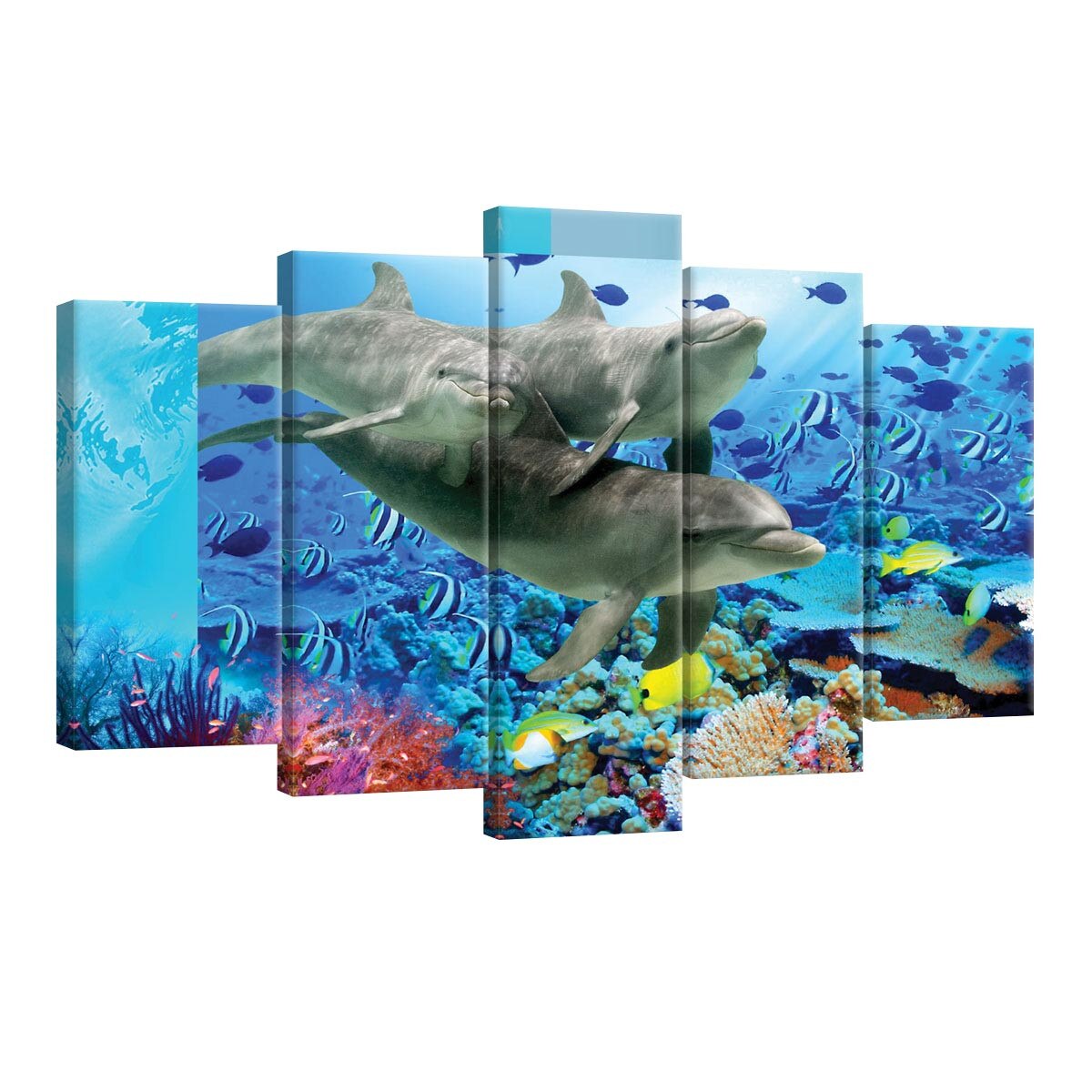 Set Tablouri DEGRETS 78523 Canvas, 60 x 100 cm, 5 piese (2x40x20 cm, 2x50x20 cm, 1x60x20 cm), Delfini 1